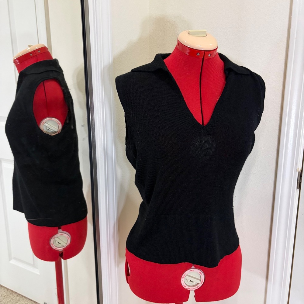 J. Crew Womens Black Sleeveless Knit Polo Sweater Vest V-Neck Top Medium